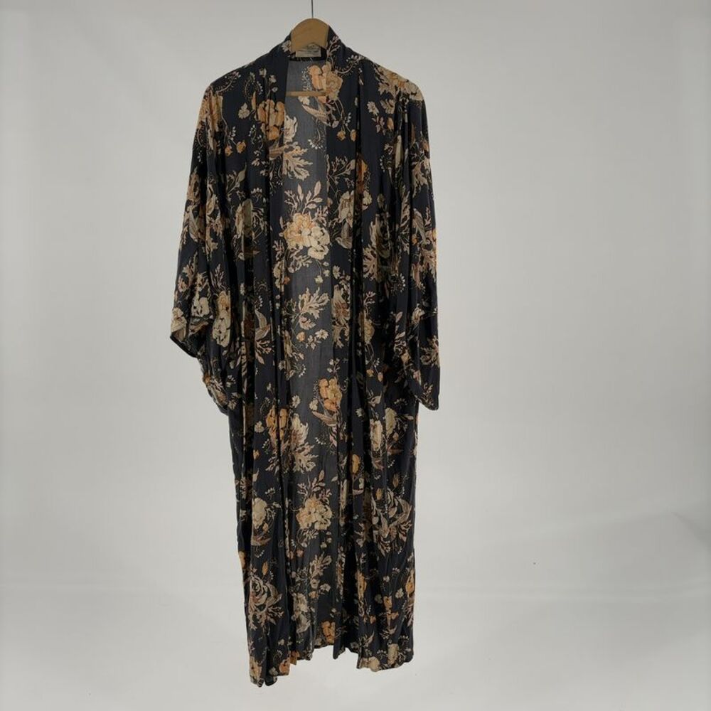 Free People Sweet Jane Maxi Kimono Duster Black Floral